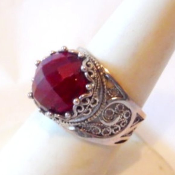 Ottoman Silver Collection Jewelry Ottoman Silver Round Red Corundum